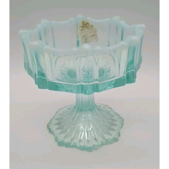 Fenton Ice Blue Green Opalescent glass Compote Pedestal Dish - Picture 1 of 5